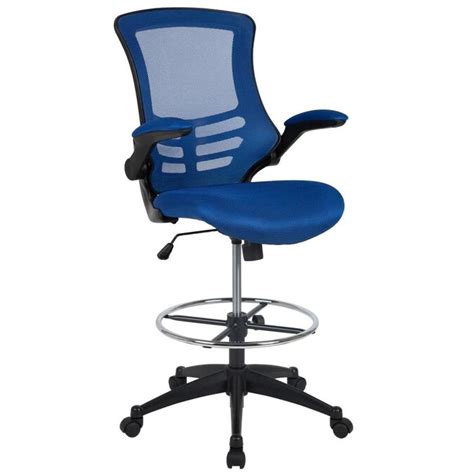 Flash Furniture Mid Back Blue Mesh Ergonomic Drafting Chair With