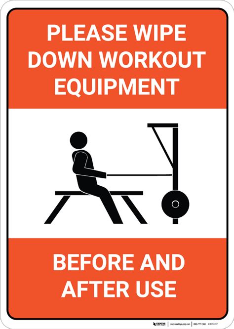Please Wipe Down Workout Equipment Before And After Use Wall Sign