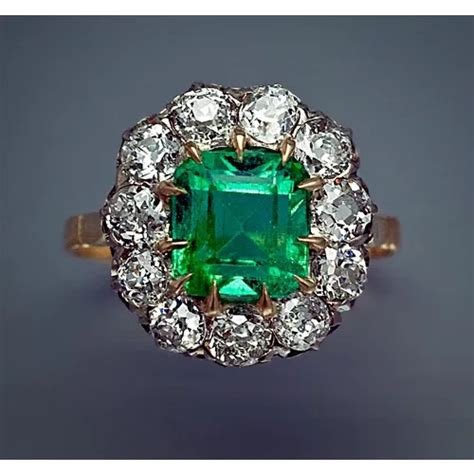 Antique Emerald And Diamond Cluster Ring Romanov Russia Ltd Ruby Lane