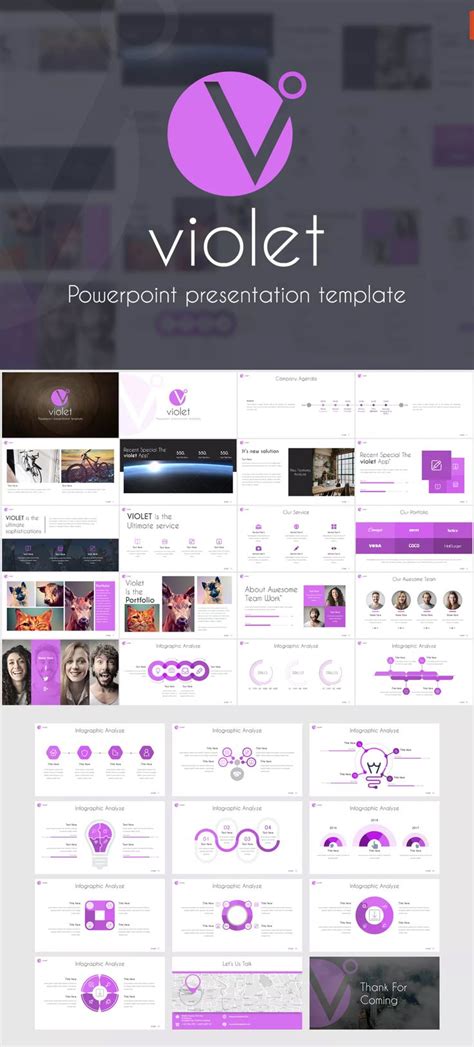 Violet Powerpoint Presentation Template 32 Modern Creative Unique