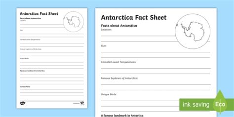 Read how big antarctica is, how cold it can get, what kind of animals live there, how much ice it contains and much more. Antarctica Factsheet Writing Template (teacher made)