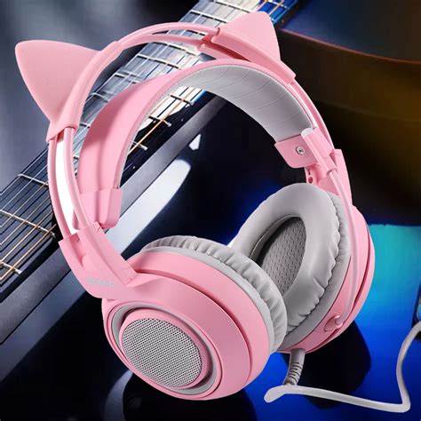 5xsomic G951 Pink Cat Headphones Virtual 71 Noise Cancelling Gaming