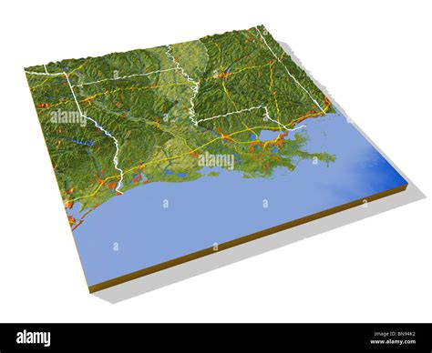 Louisiana 3d Relief Map With Urban Areas Interstate Highways And