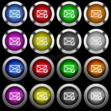 Pin Mail White Icons In Round Glossy Buttons On Black Background Stock