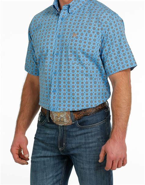 mens cinch short sleeve blue medallion print western button shirt cowpokes western shop