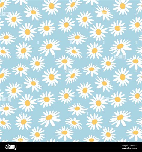 White Daisies On Blue Background Print Floral Daisy Seamless Pattern