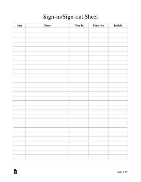 Free Sign Insign Out Sheet Template Pdf Word Eforms