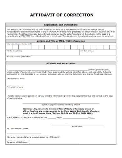 Free 10 Affidavit Of Correction Samples In Pdf Doc