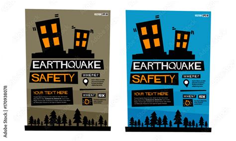 Earthquake Safety Flat Style Vector Illustration Emergency Poster