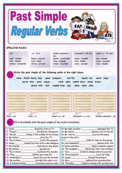 Past Simple Of Regular Verbs English Esl Worksheets Regular Verbs Regular Past Tense Verbs