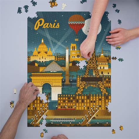 Jigsaw Puzzle Paris France Retro Skyline Lantern Press Etsy
