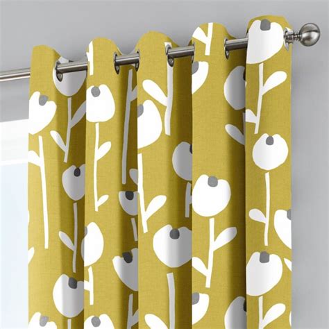 Alabar Floral Fully Lined Eyelet Curtains Ochre Yellow Tonys