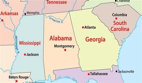 Mapa Do Alabama Eua Destinos