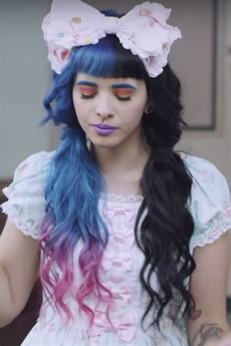 Melanie Martinez Wavy Black Blue Pigtails Split Color Straight Bangs