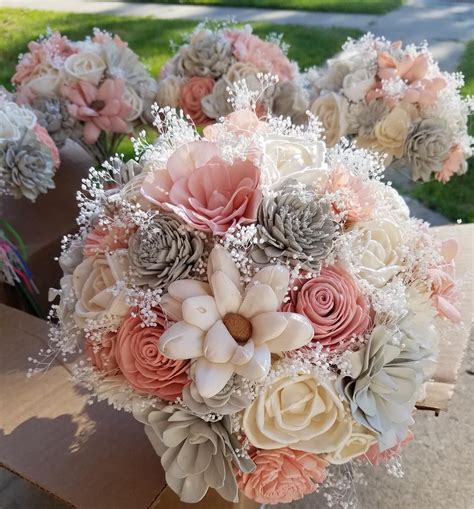 Sola Wood Flower Bouquet Wedding Bouquet Pink And Grey Bouquet Diy