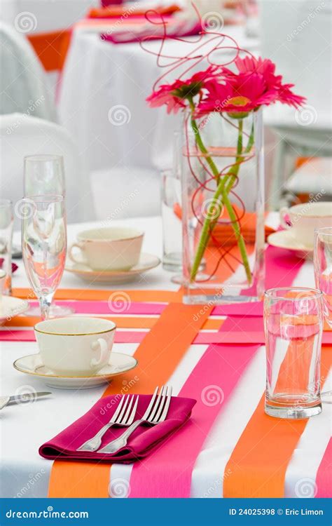 Orange And Pink Wedding Tables Stock Photo Image Of Fresh Banquet