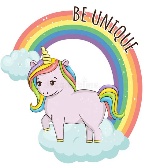 Unicorn On The Cloud And Rainbow Illustration Stock Vector Image
