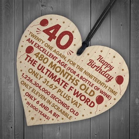 Funny 40th Birthday Ts For Men Women Wooden Heart Decoration