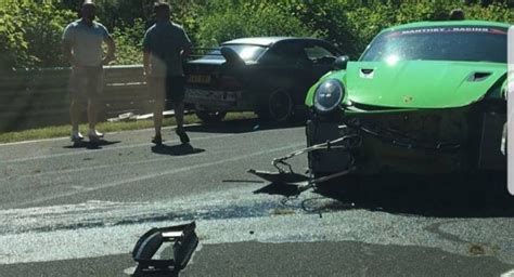 Lizard Green Porsche 911 Gt3 Rs Wrecked After Nurburgring Crash Carscoops