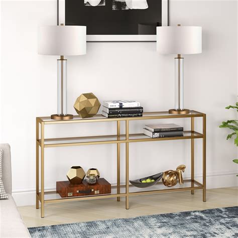 Hennandhart 55 3 Shelf Metal Gold And Brass Console Table With Glass