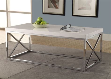 Coffee Table Glossy White With Chrome Metal Accents Coffee Tables