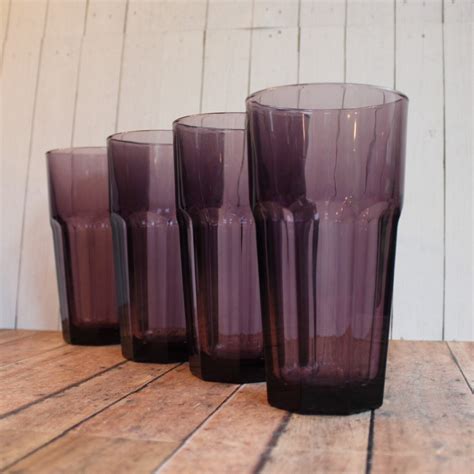 Vintage Libbey Glass Gibraltar Violet Dark Purple 6 Cooler Tumbler Set Of 4 Flat Paneled Design