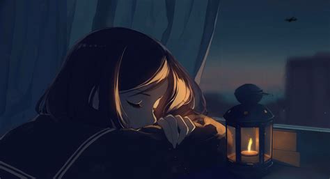 Anime Girl Sleeping And Lamp Burning 4k Anime Live Wallpaper