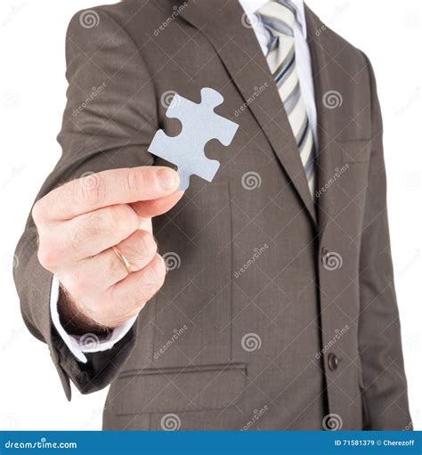Businessman Holding Puzzle Piece Stock Image Image Of Crucial