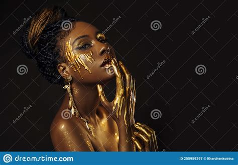 Closeup Beauty Art Portrait Fantastic Golden Professional Makeup