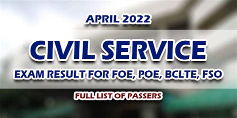 Cse Results April Civil Service Exam Result For Foe Poe Bclte Fso Full List Of Passers