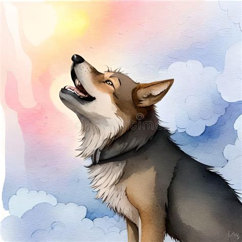 Watercolor Painting Of Howling Wolf Stock Illustration Illustration