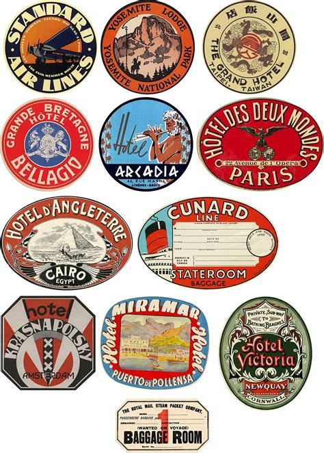18 Travel Luggage Stickers Retro Digital Printable Collage Etsy Old