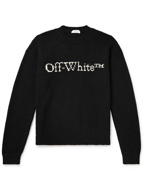 Off White Co Virgil Abloh Big Bookish Logo Jacquard Wool Blend Sweater