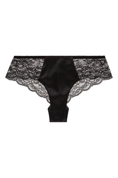French Leavers Lace And Silk Satin Thong • Pure Satin Silk Panties