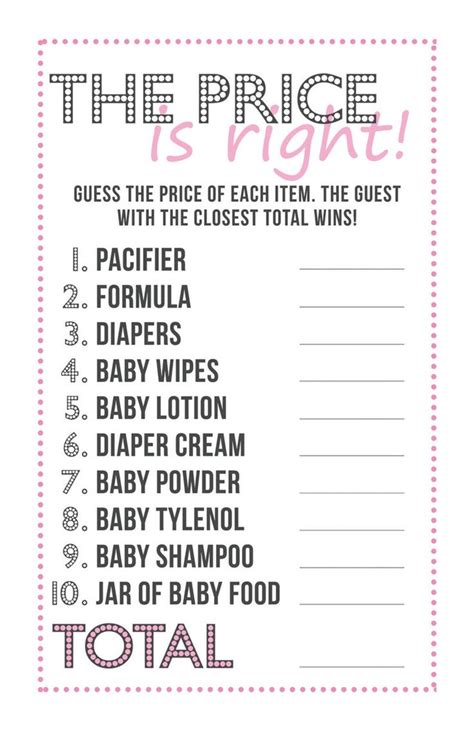 The Price Is Right Pink Printable Baby Shower Games Girl Etsy Baby