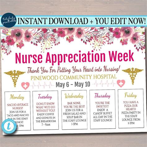 Nurses Appreciation Week Itinerary Printable Schedule Of Events