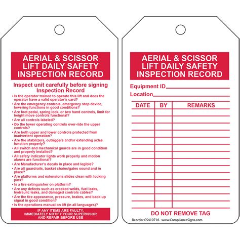 Aerial And Scissor Lift Daily Safety Inspection Status Tags