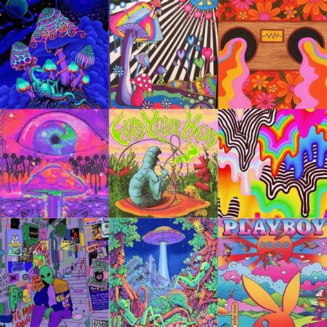 Psychedelic Trippy Wall Collage Kit Trendy Aesthetic Etsy