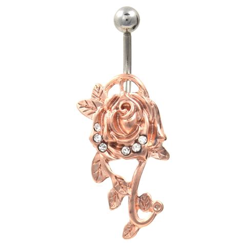 rose gold plated rose and vine belly ring