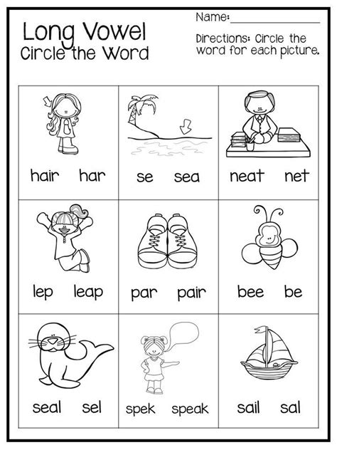 10 Printable Long Vowel Words Worksheets 1st 2nd Grade Ela Worksheets