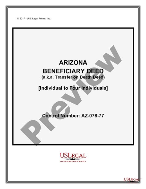 Arizona Transfer On Death Or Tod Beneficiary Deed Beneficiary Deed