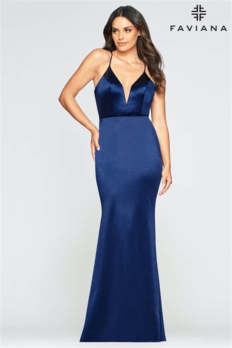 Faviana S 10409 Trumpet Dress Prom Dresses Blue Stretch Satin Dress