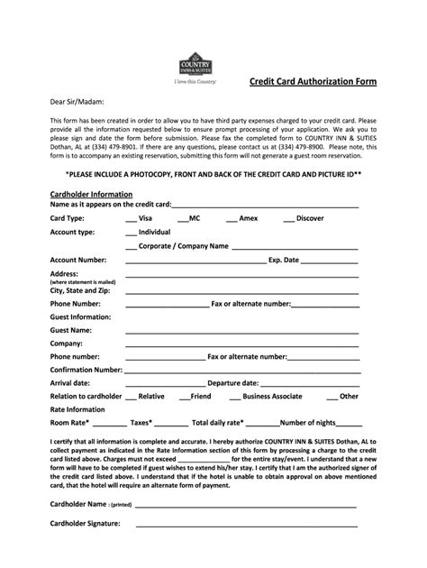 Country Inns And Suites By Carlson Credit Card Authorization Form Fill
