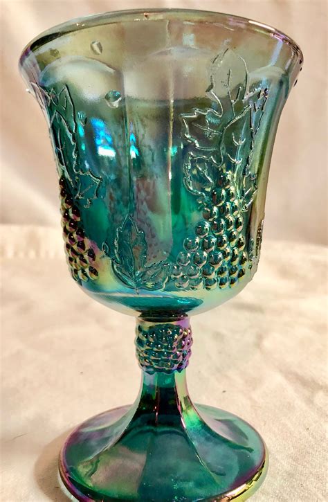 Antique Iridescent Blue Carnival Glass Goblet