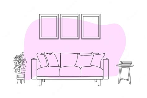 Premium Vector Doodle Sketch Of Living Room Sofa Line Drawing Home