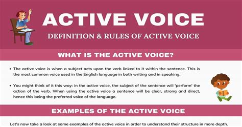 Active voice means that a sentence has a subject that acts upon its verb. Active Voice: Definition, Rules and Examples of the Active ...
