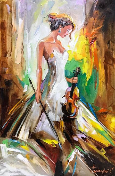 Buy Lady With Violin Oil Painting Original Women 36x48 Canvas Wall Art