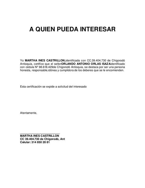 Modelo De Carta De Autorizacion Modelo De Referencia Personal Venezuela
