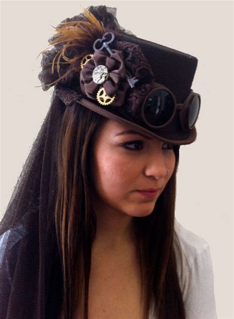 Ready To Ship Steampunk Brown Riding Hat With Goggles Gears Etsy Steampunk Hat Steampunk