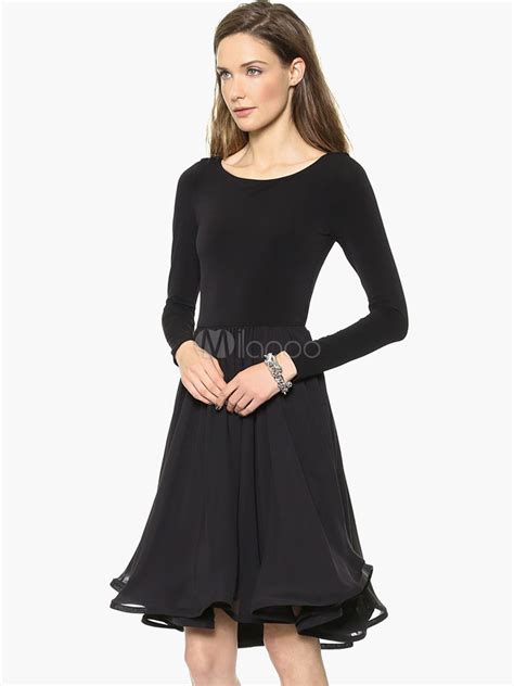 Vintage Black Long Sleeve Layered Flare And Fit Dress Milanoo Com